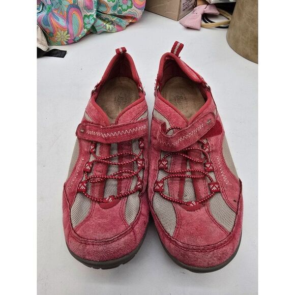 Red Suede & Mesh Womens Comfort Walking Shoes With Adjustable Strap Size 8 - Picture 2 of 11